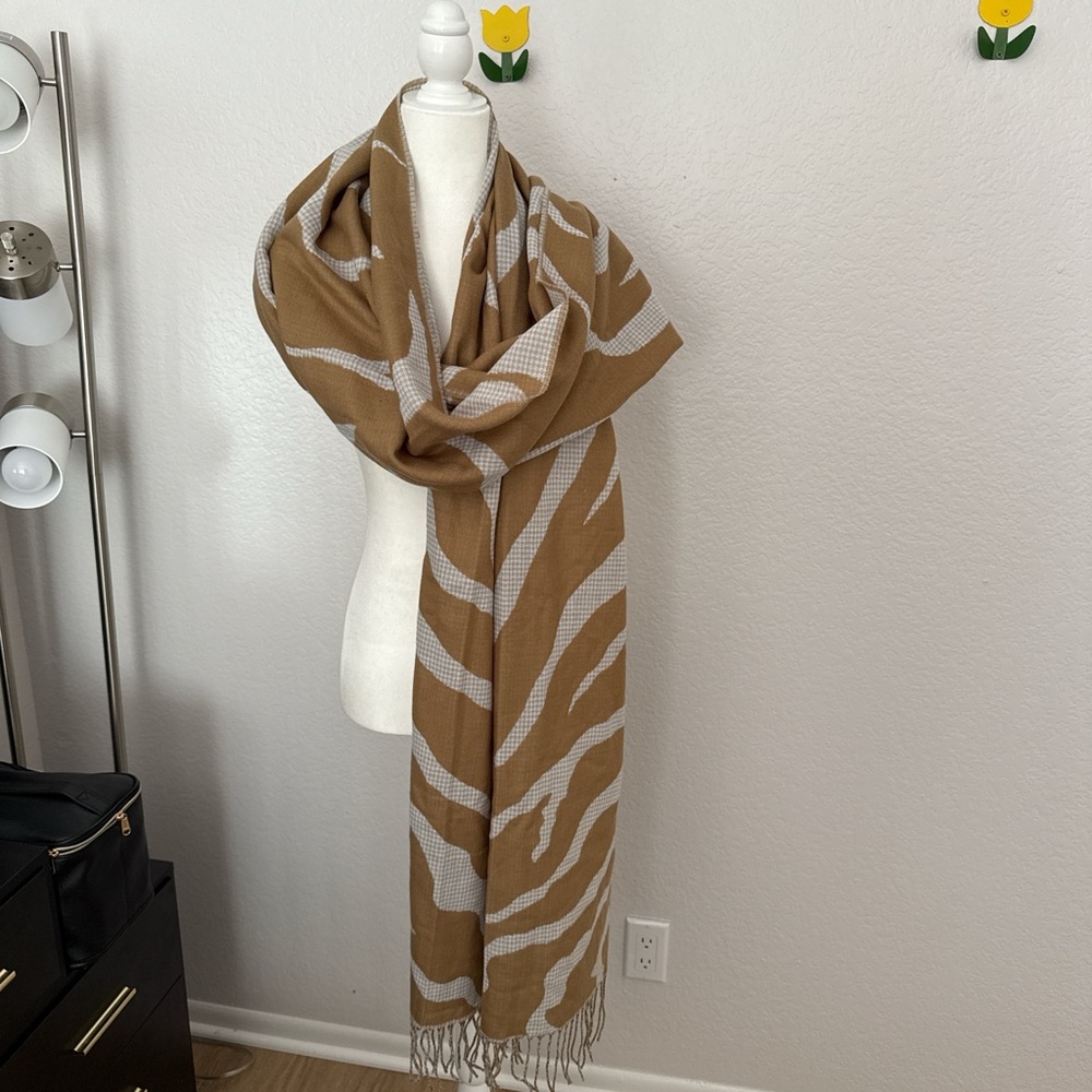 Tan and Gray Zebra Print Scarf